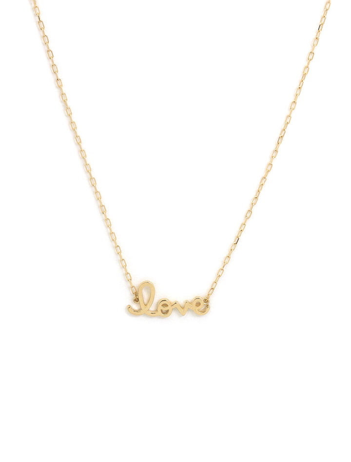 Front view of Sydney Evan's tiny pure love script necklace.