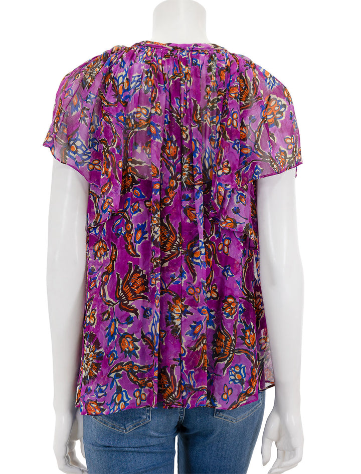 Back view of Vanessa Bruno's cantin top in violet floral.