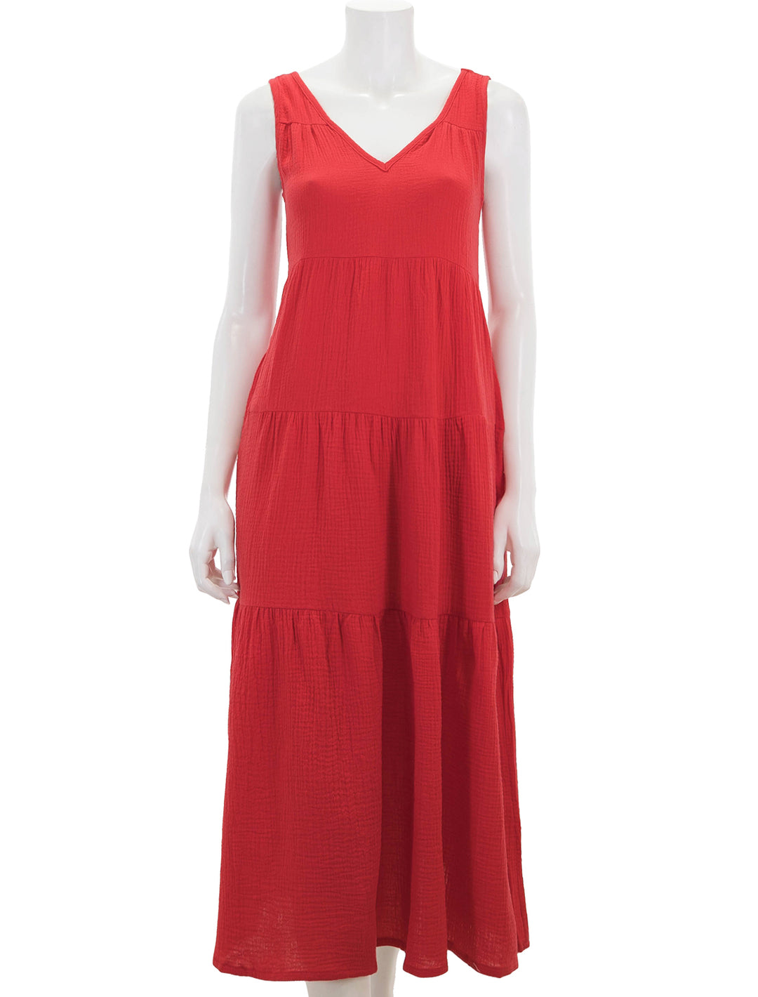 Front view of Marine Layer's corinne maxi dress in red.
