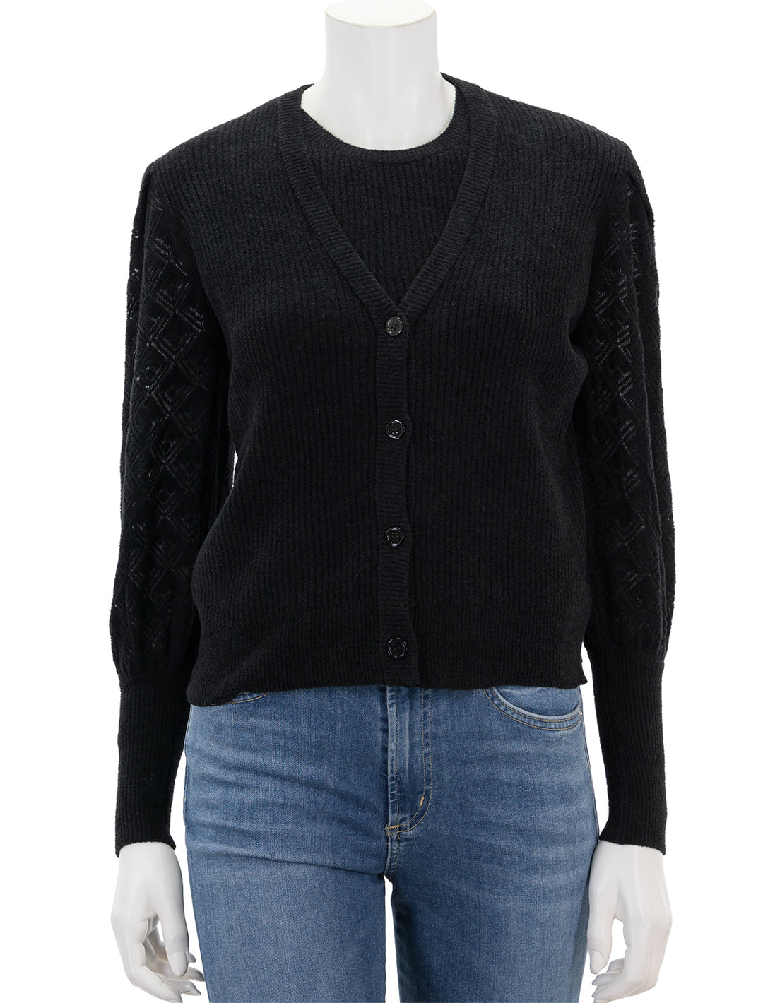 Front view of Sundays NYC's sedona cardigan in black.