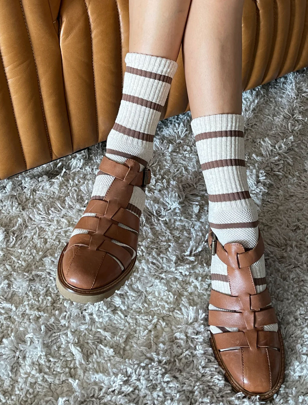 Le Bon Shoppe's striped boyfriend socks in flax stripe.