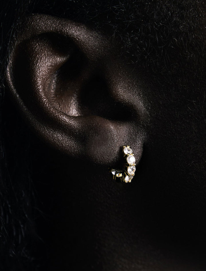 Model wearing Shashi's Manchester Hoops.