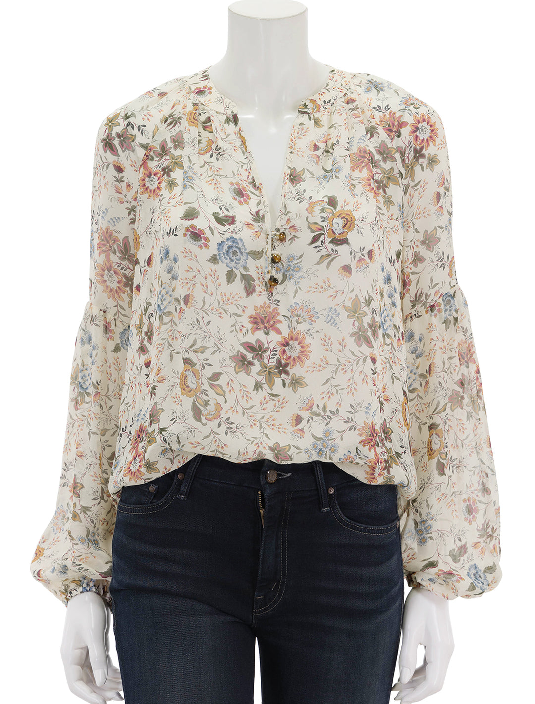 Front view of Veronica Beard's clarina top in ecru multi.