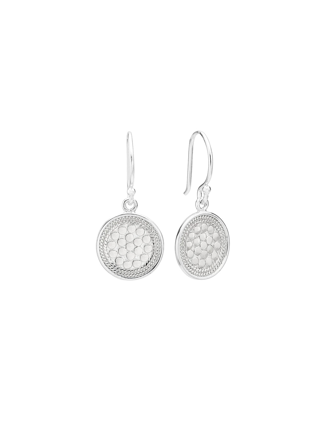 Anna Beck's classic circle drop earrings in silver.
