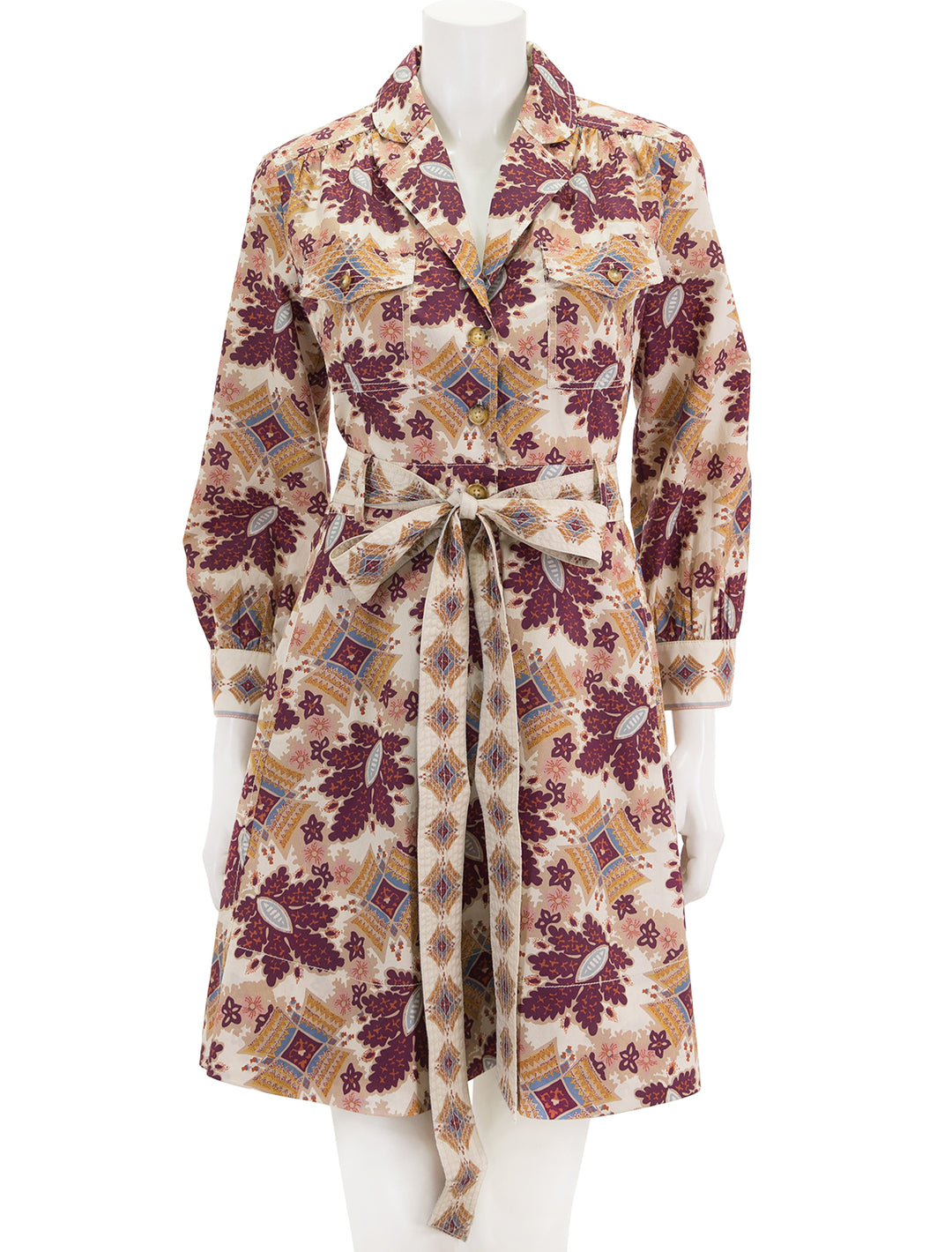 Front view of Cara Cara's leona dress in retro floral.