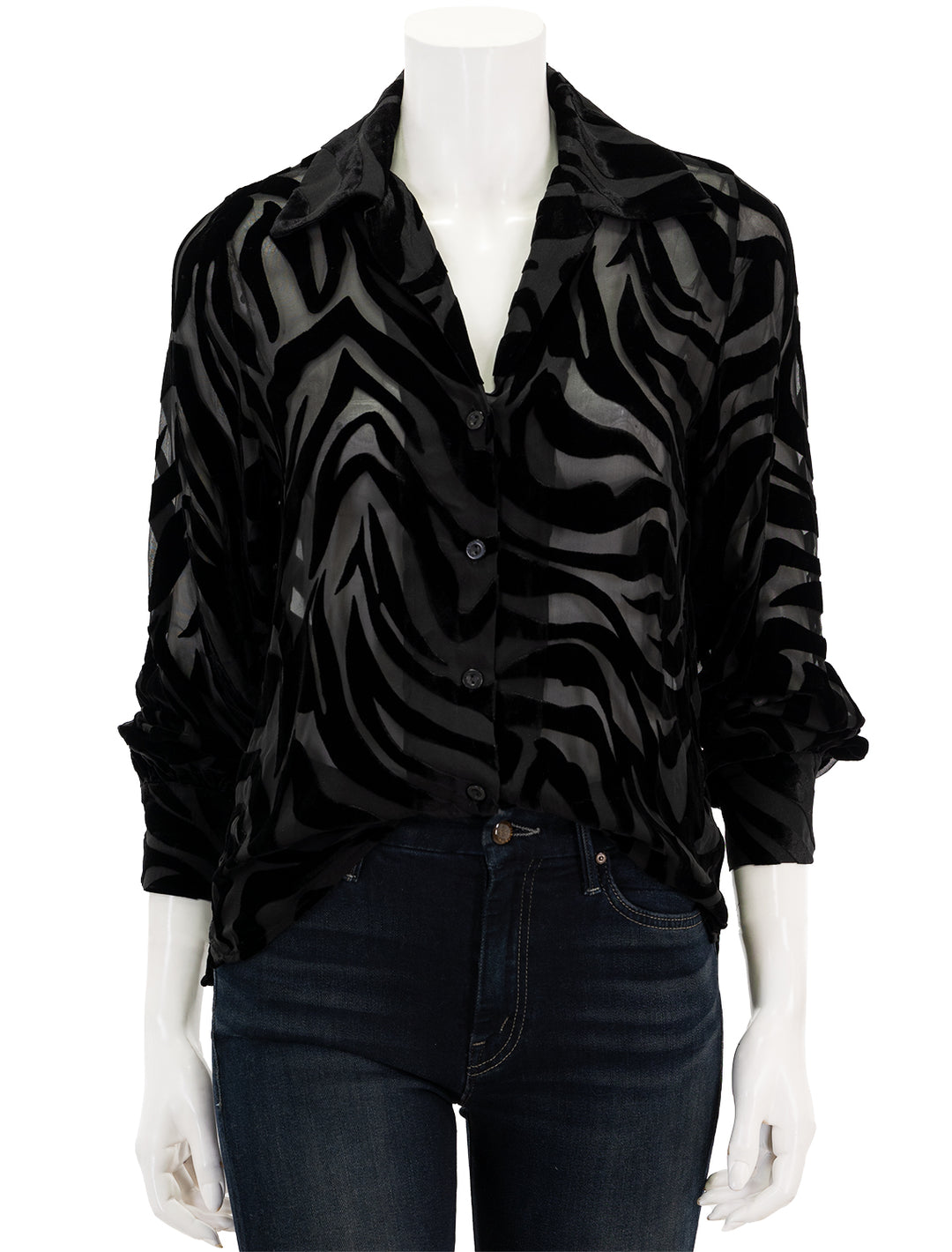 Front view of Anine Bing's mylah top in black zebra burnout.