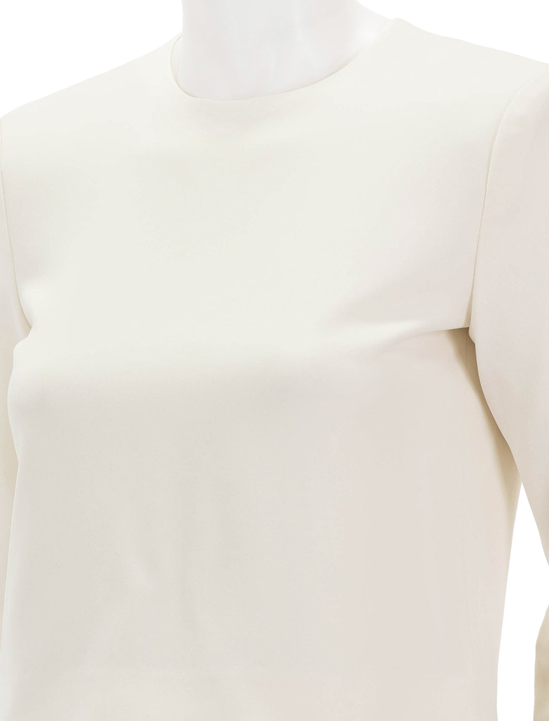 Close-up view of Theory's long sleeve admiral crepe top in rice.