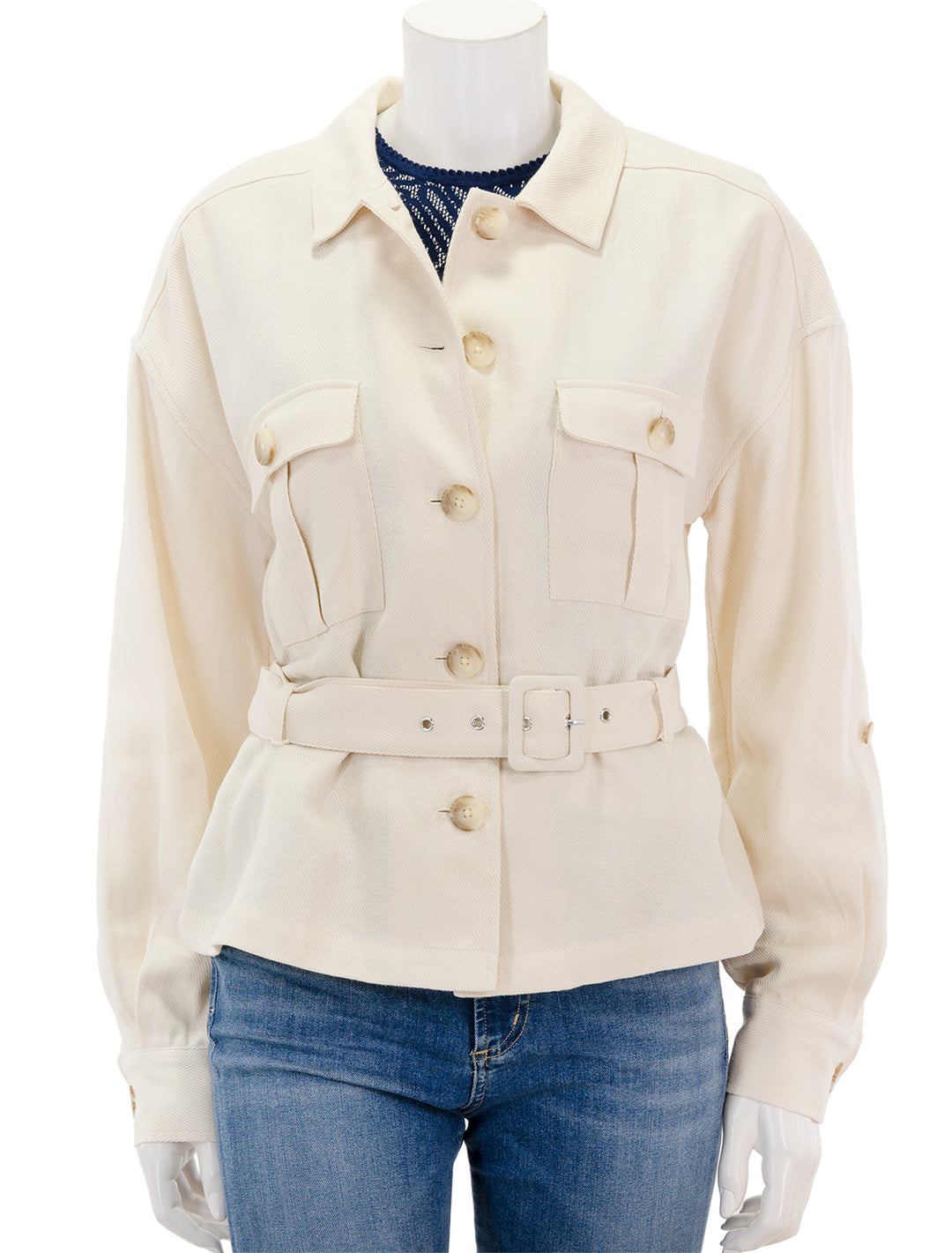 Front view of L'agence's voyage safari jacket in bone.