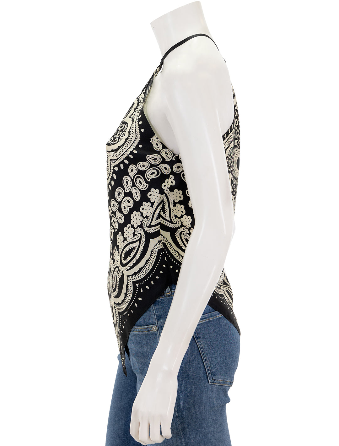 Side view of Nili Lotan's audrey cami in black and ivory bandana.
