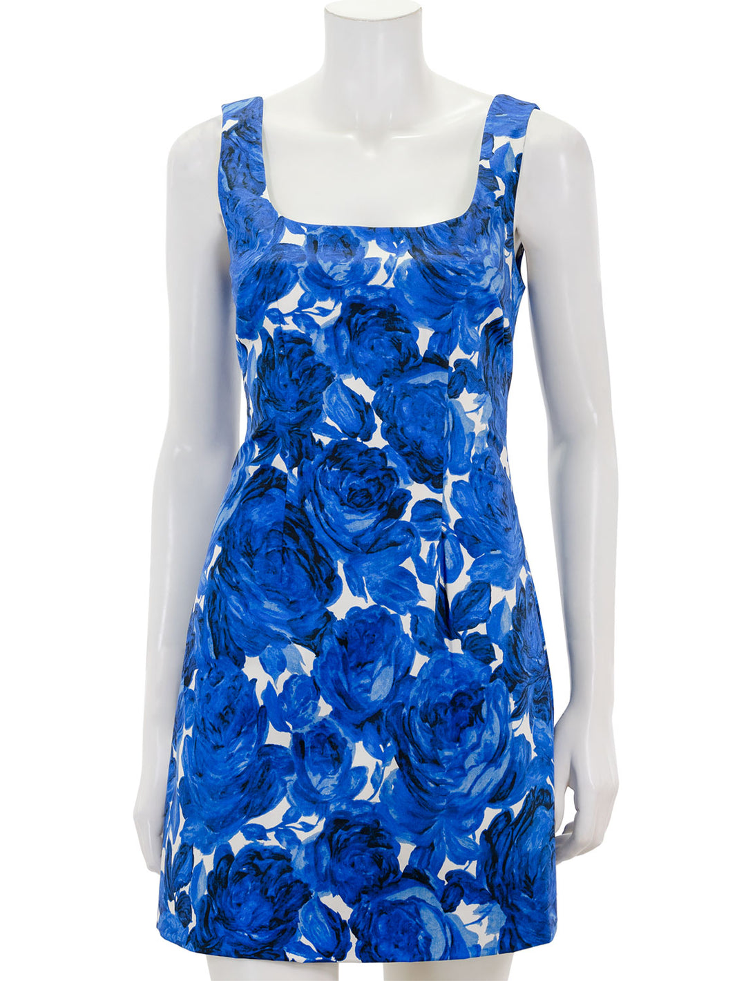 Front view of Cara Cara's sandra dress in floral garden blue.