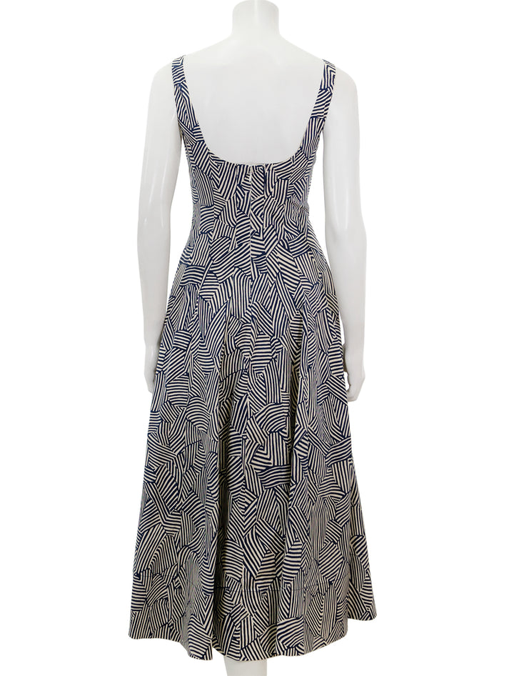 Back view of STAUD's wells dress in navy mosaic.