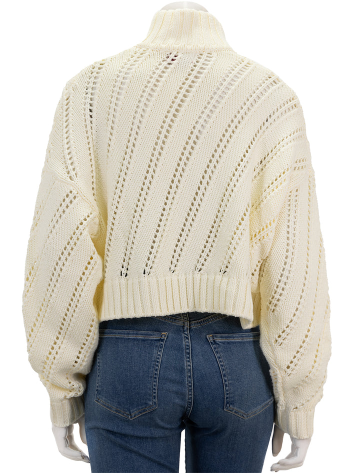 Back view of STAUD's Cropped Hampton Sweater in Ivory Pointelle.