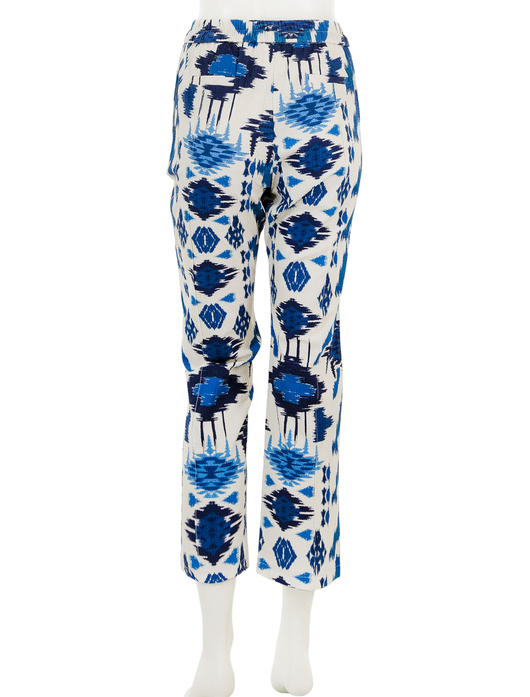Back view of Vilagallo's clarise pant in blue ikat.