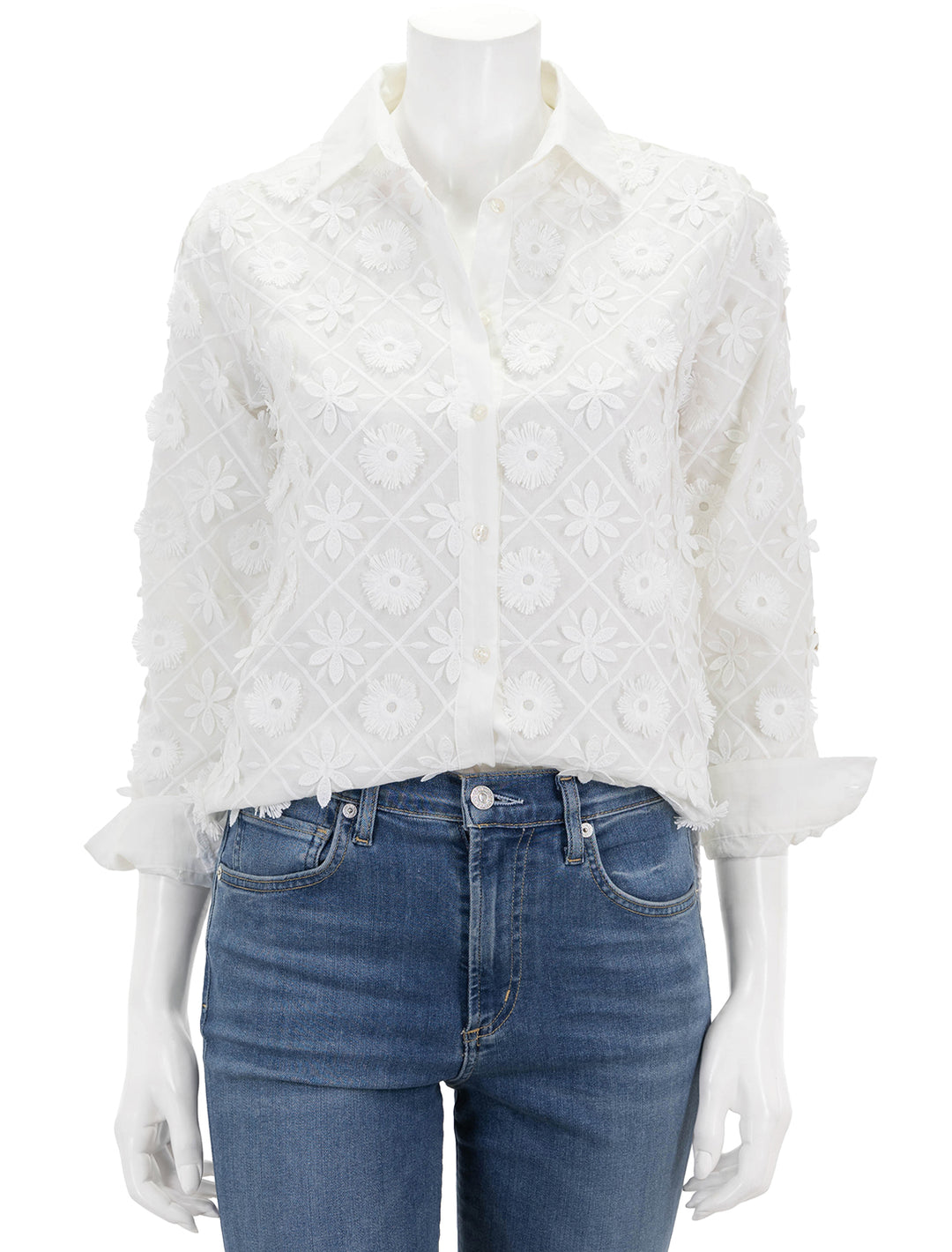 Front view of Vilagallo's nadine blouse in ivory.