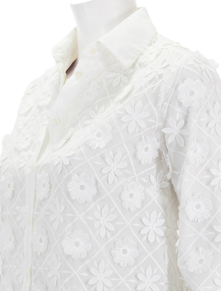 Close-up view of Vilagallo's nadine blouse in ivory.