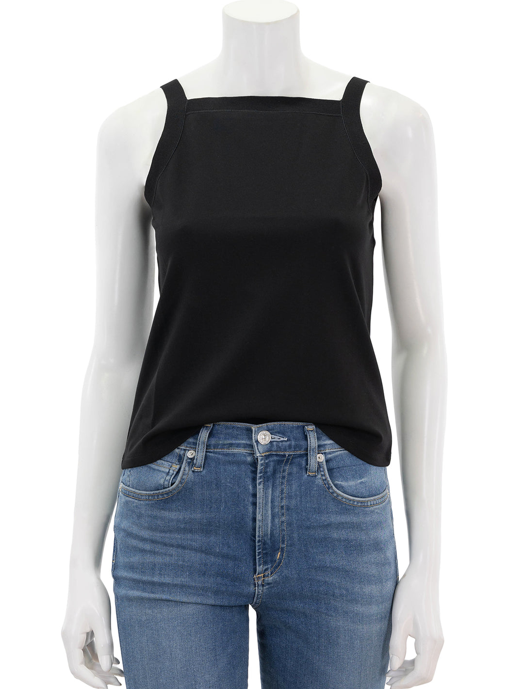 Front view of Theory's square high neck tank in black.