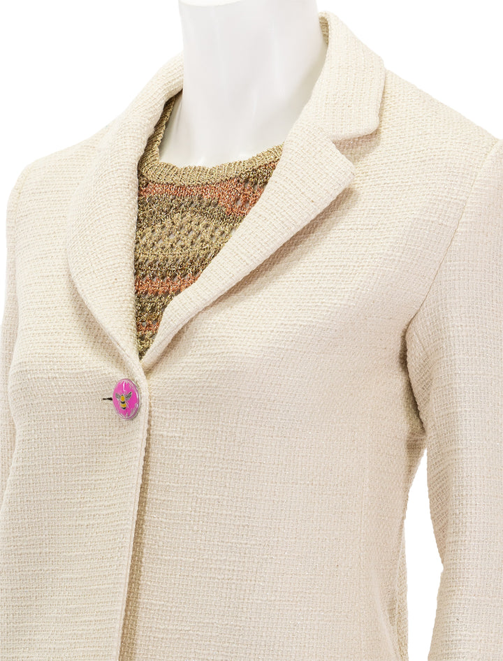 Close-up view of Vilagallo's imma jacket in ivory.