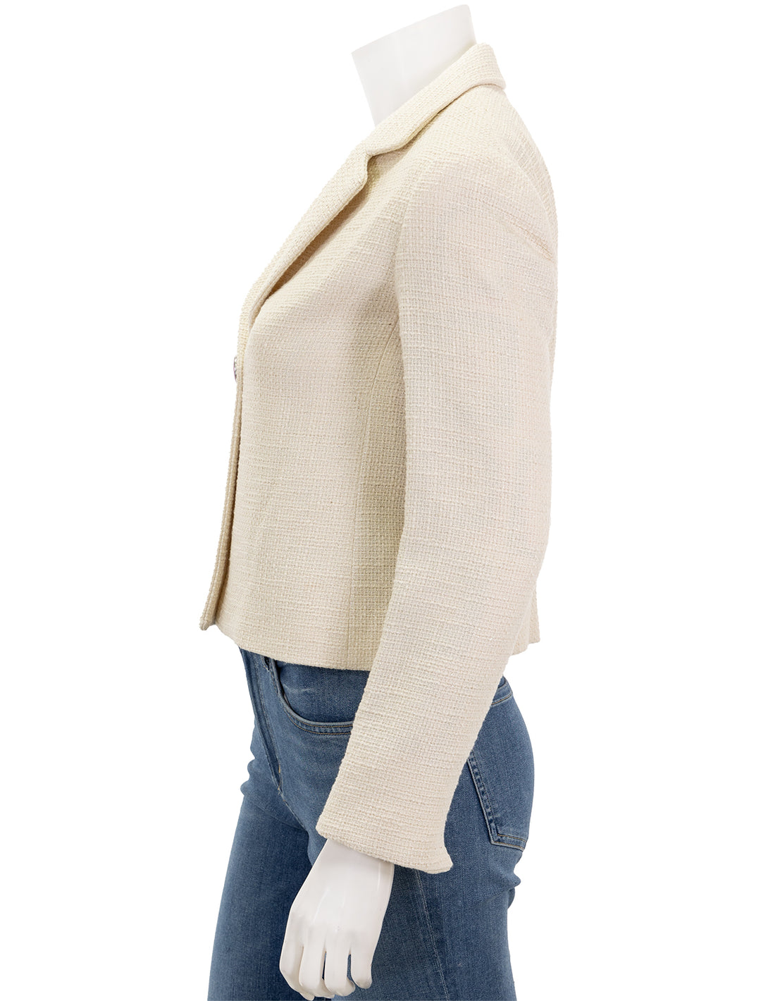 Side view of Vilagallo's imma jacket in ivory.
