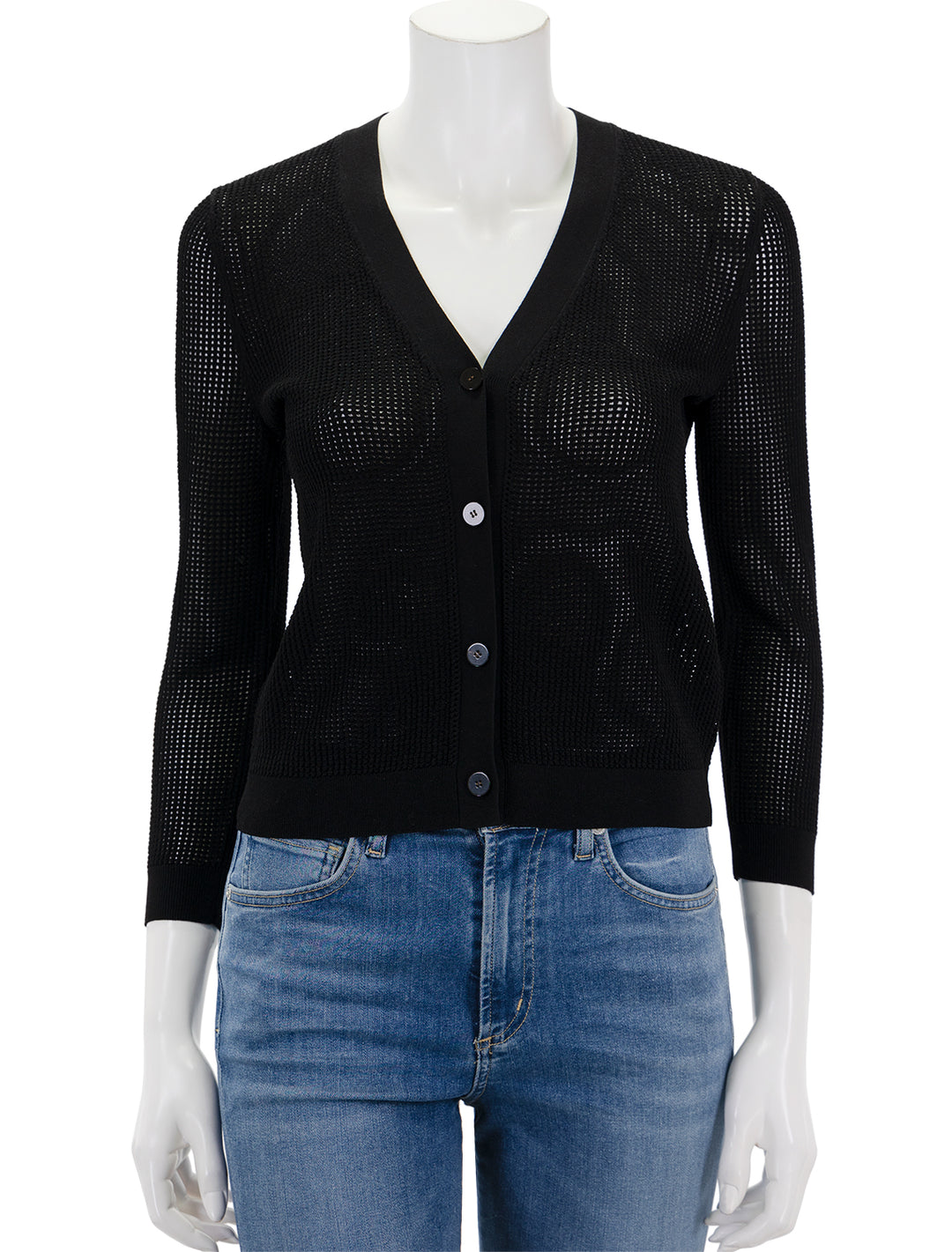 Front view of Theory's pointelle cardi in black.
