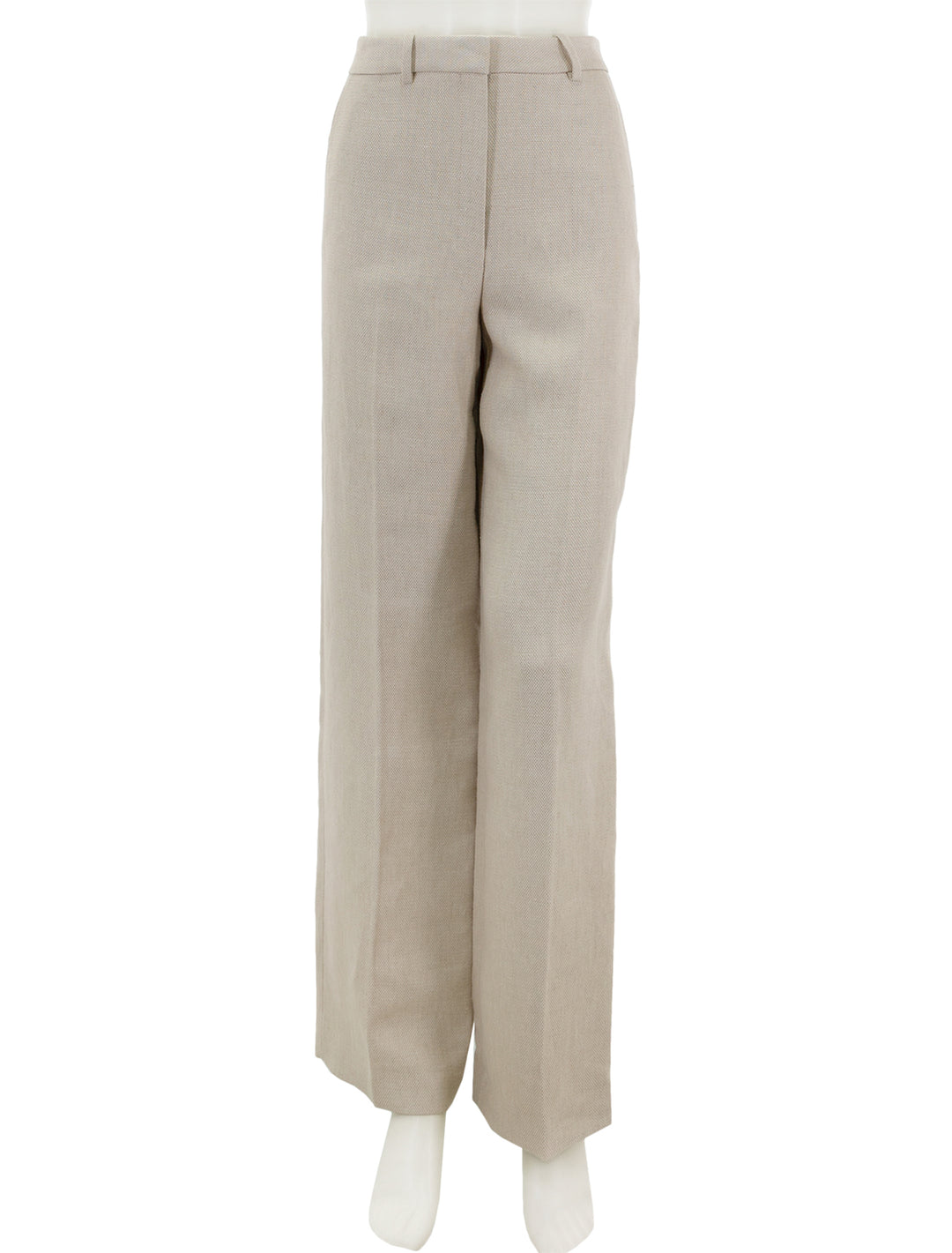 Front view of Theory's clean trouser in straw basketweave linen.