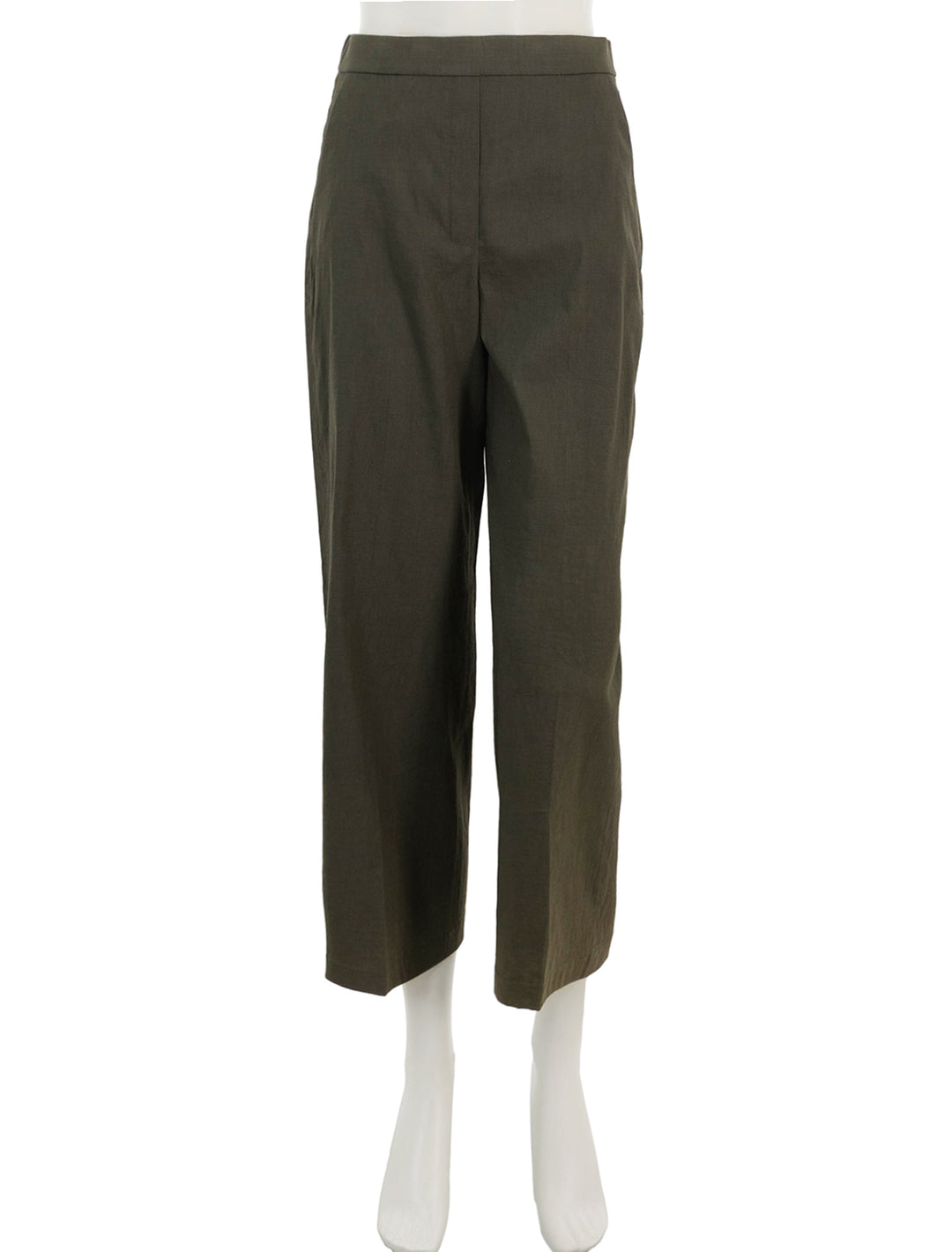 Front view of Theory's Relaxed Straight Cropped Pull-On Trouser in Olive.