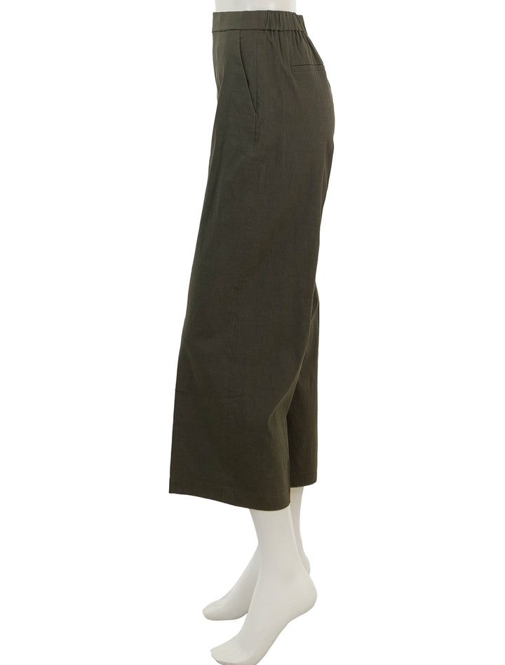 Side view of Theory's Relaxed Straight Cropped Pull-On Trouser in Olive.