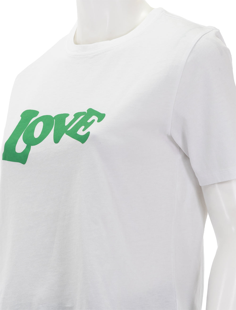 Close-up view of KULE's the LOVE modern tee in white.