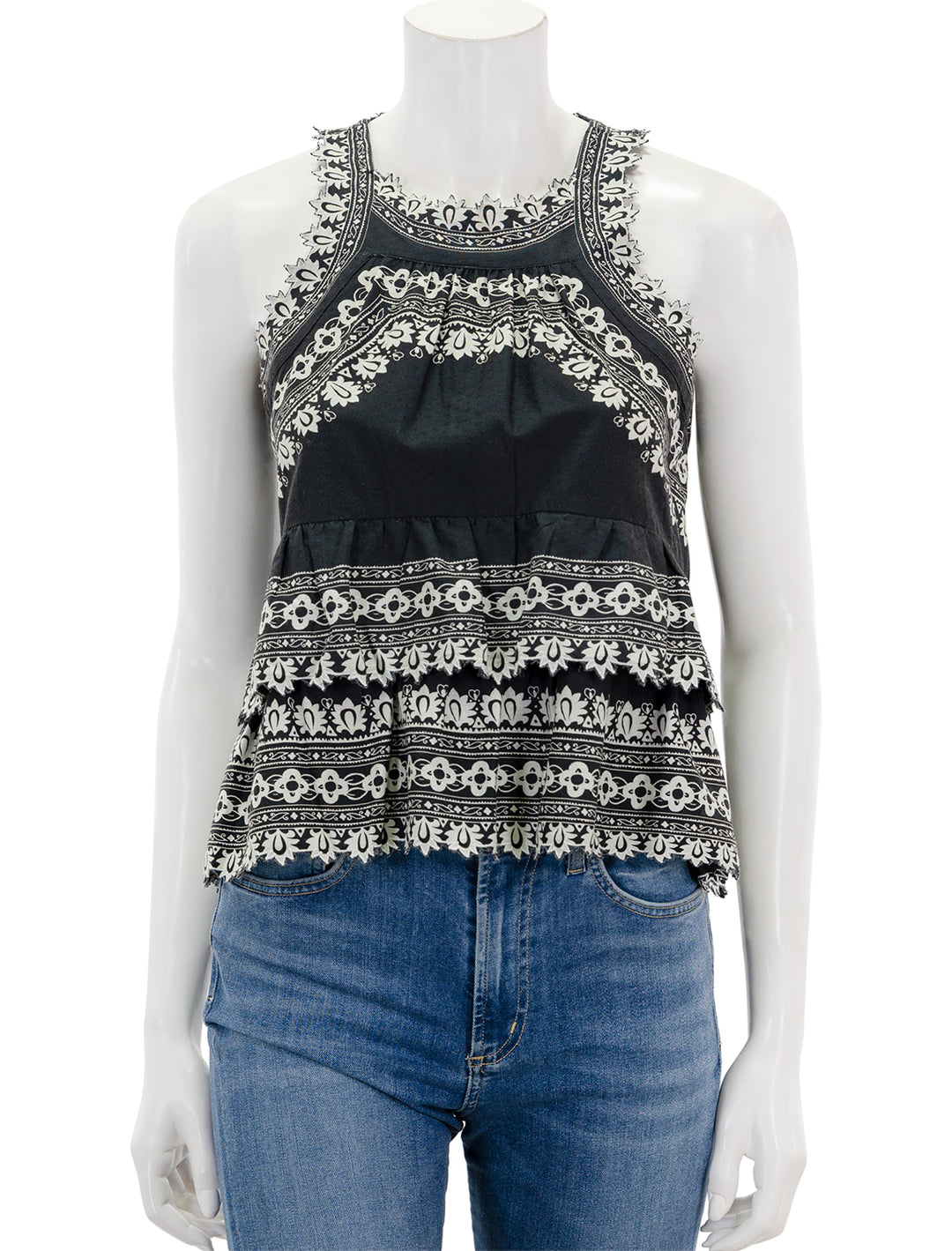 Front view of Sea NY's amina embroidery tank top in black.