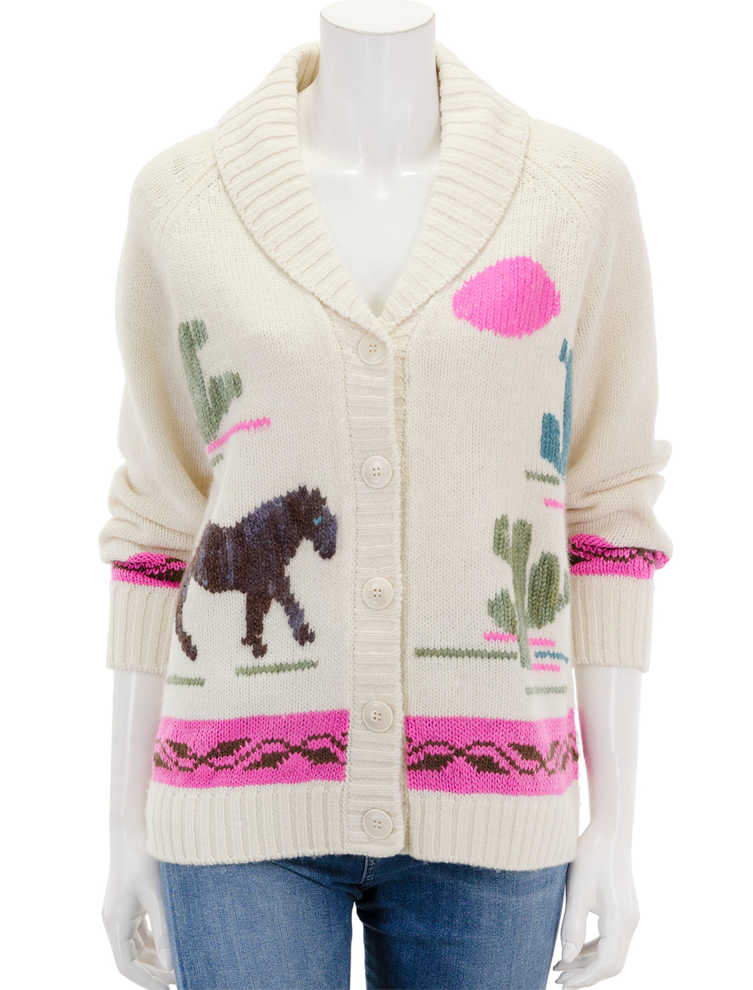 Front view of Sea NY's annette intarsia long sleeve cardigan.
