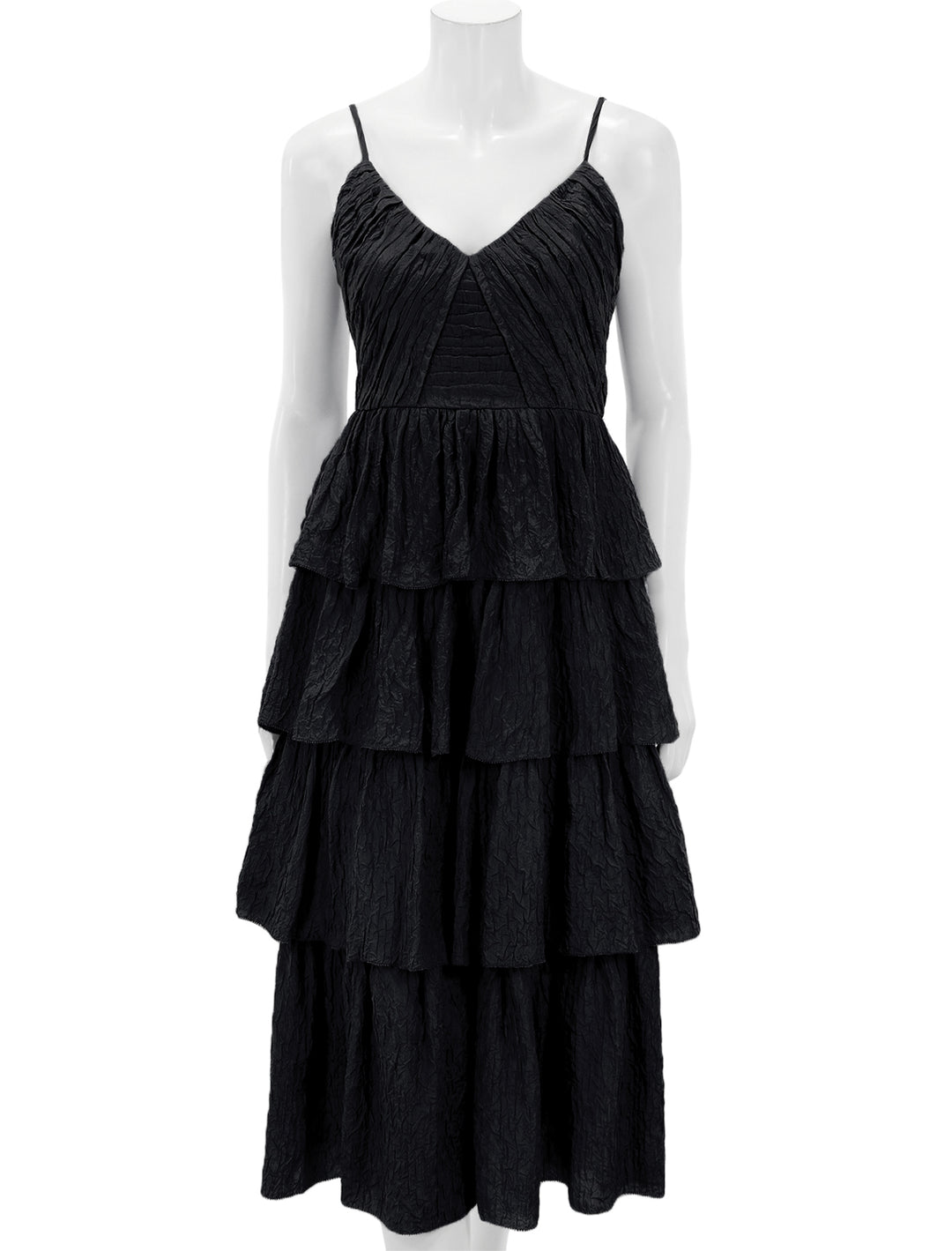 Front view of Sea NY's Siya Silk Layered Dress in Black.