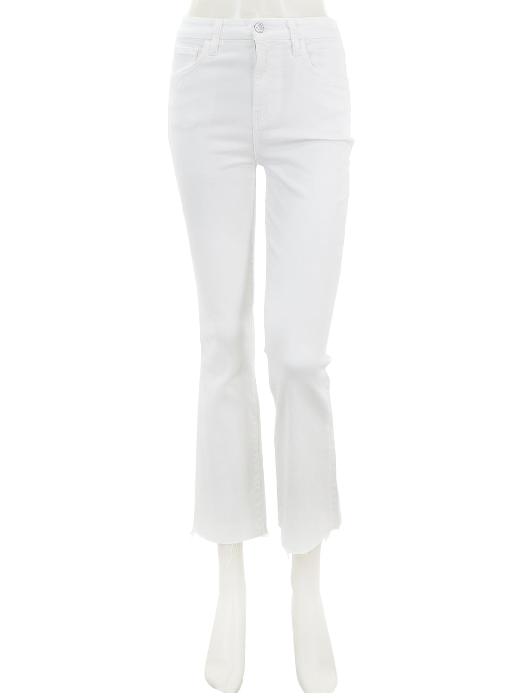 Front view of Frank & Eileen's killian crop flares in white.