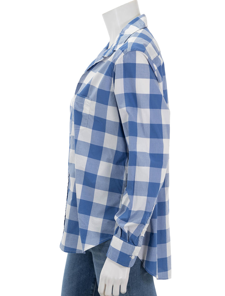 Side view of Frank & Eileen's eileen in x large blue white check.