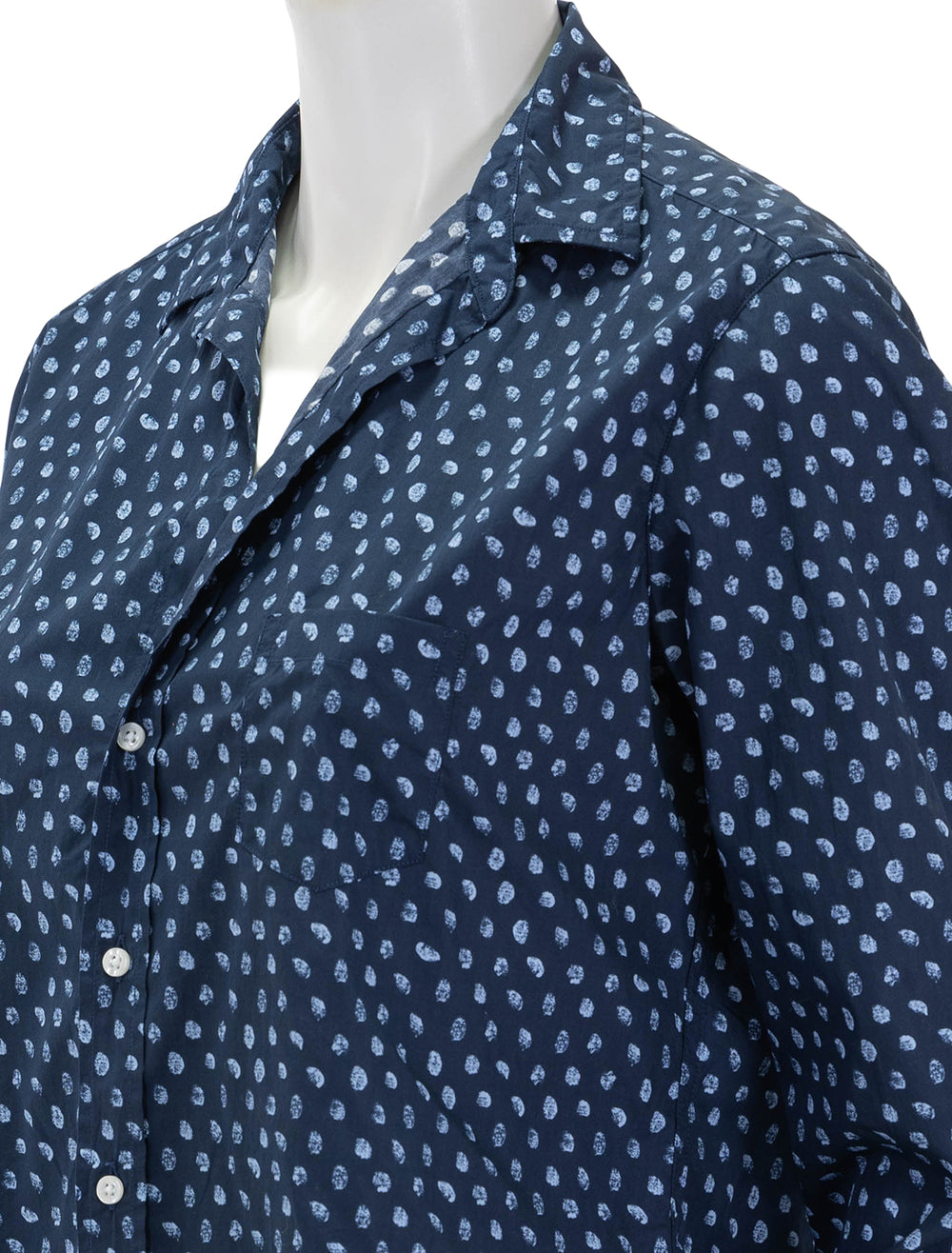 Close-up view of Frank & Eileen's eileen in messy navy with blue dots.
