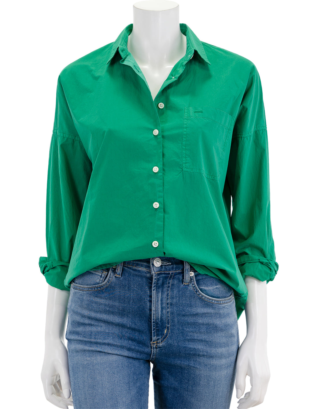 Front view of Alex Mill's standard shirt in spring green.