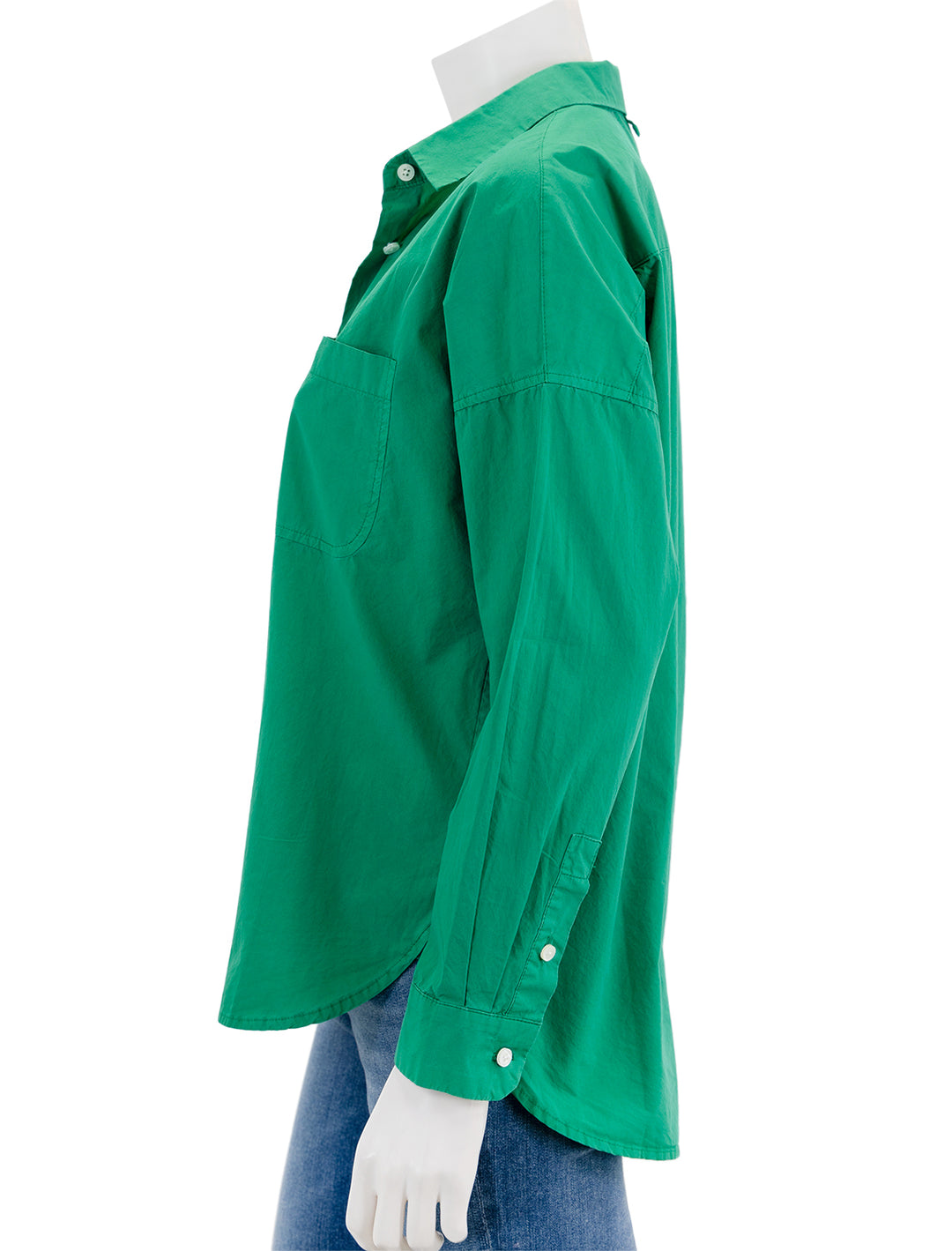 Side view of Alex Mill's standard shirt in spring green.