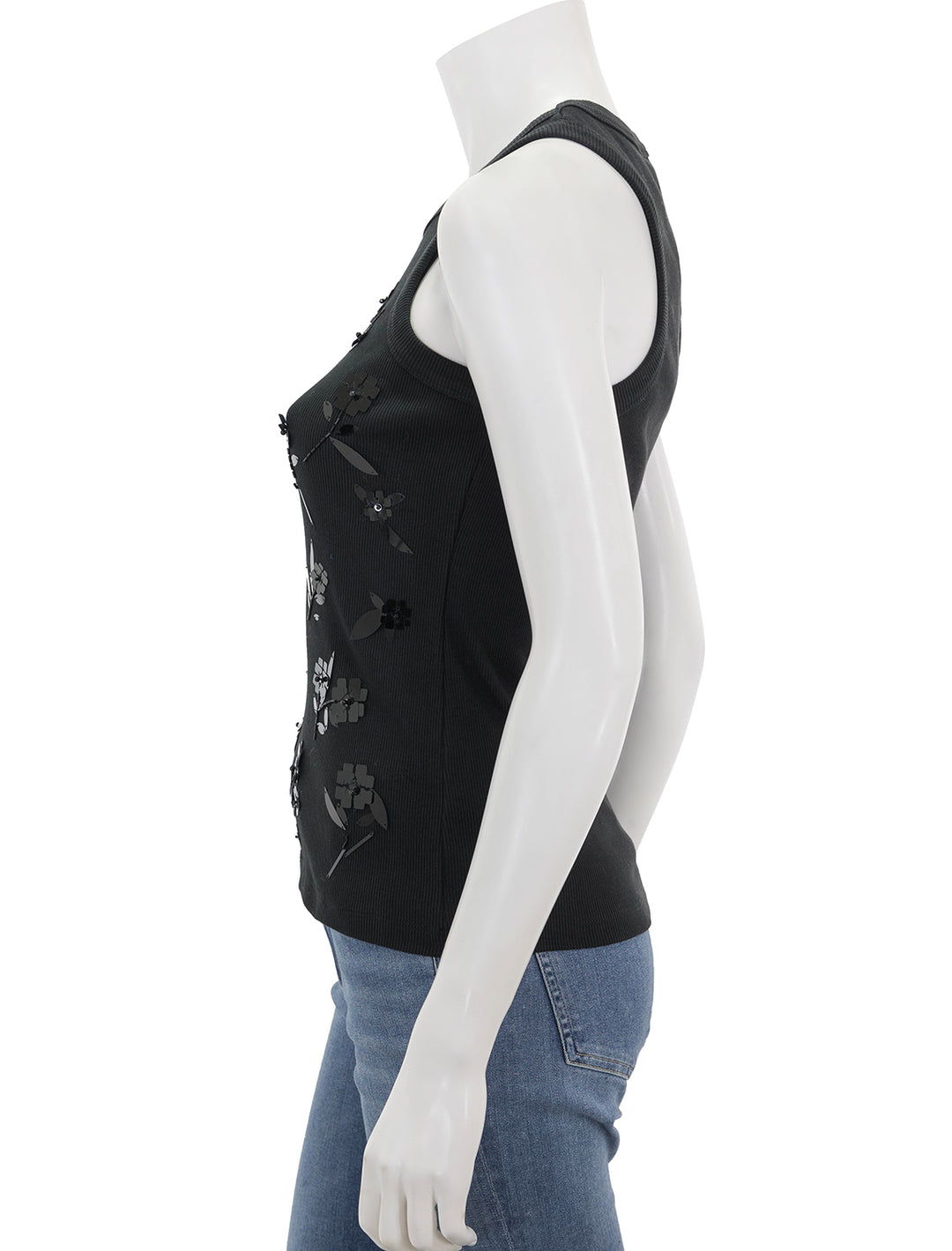 Side view of GANNI's rib jersey embellished tank.
