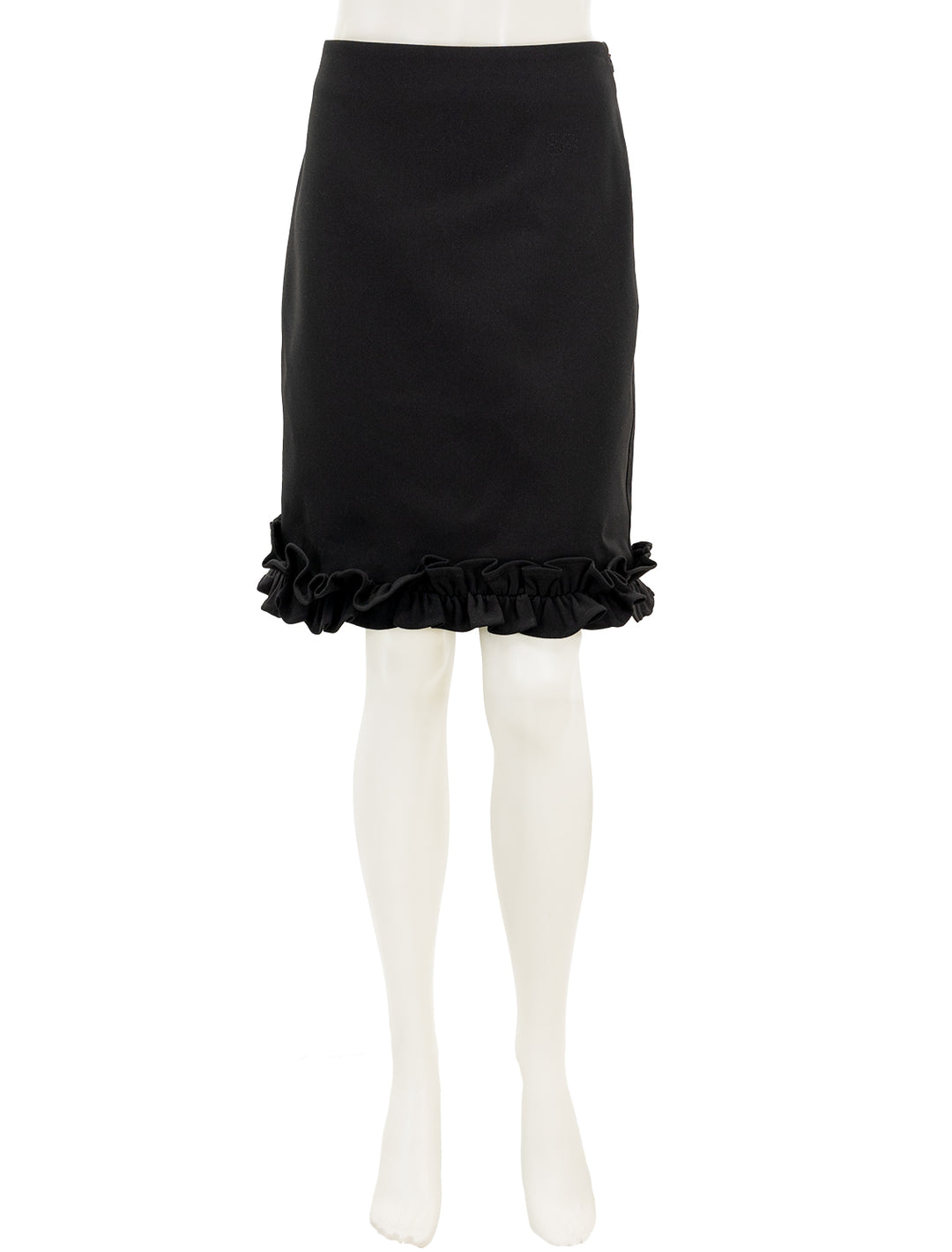 Front view of GANNI's bonded crepe skirt in black.