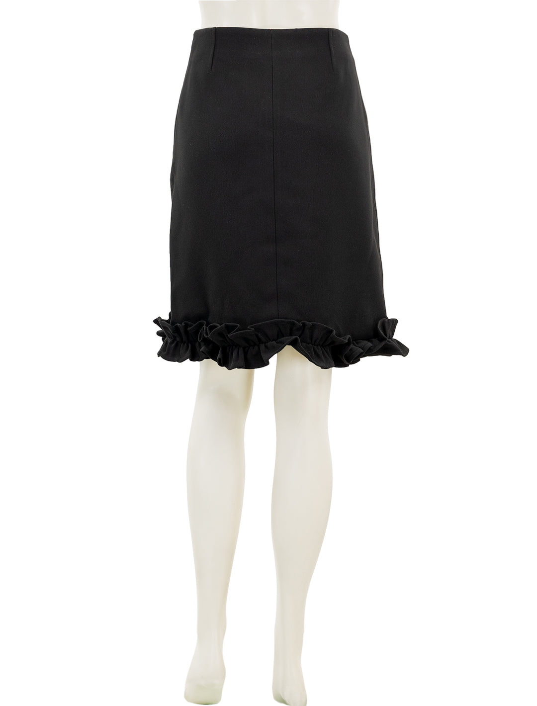 Back view of GANNI's bonded crepe skirt in black.