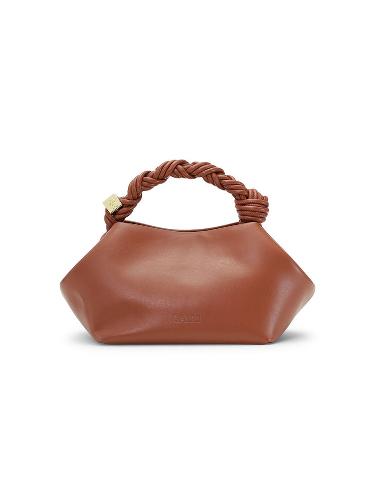Back view of GANNI's small bou bag in terracotta.