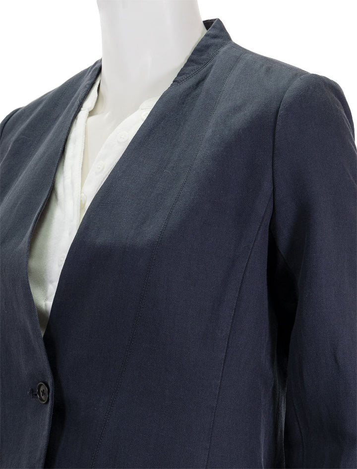 Close-up view of Alex Mill's bib seam blazer in washed black.