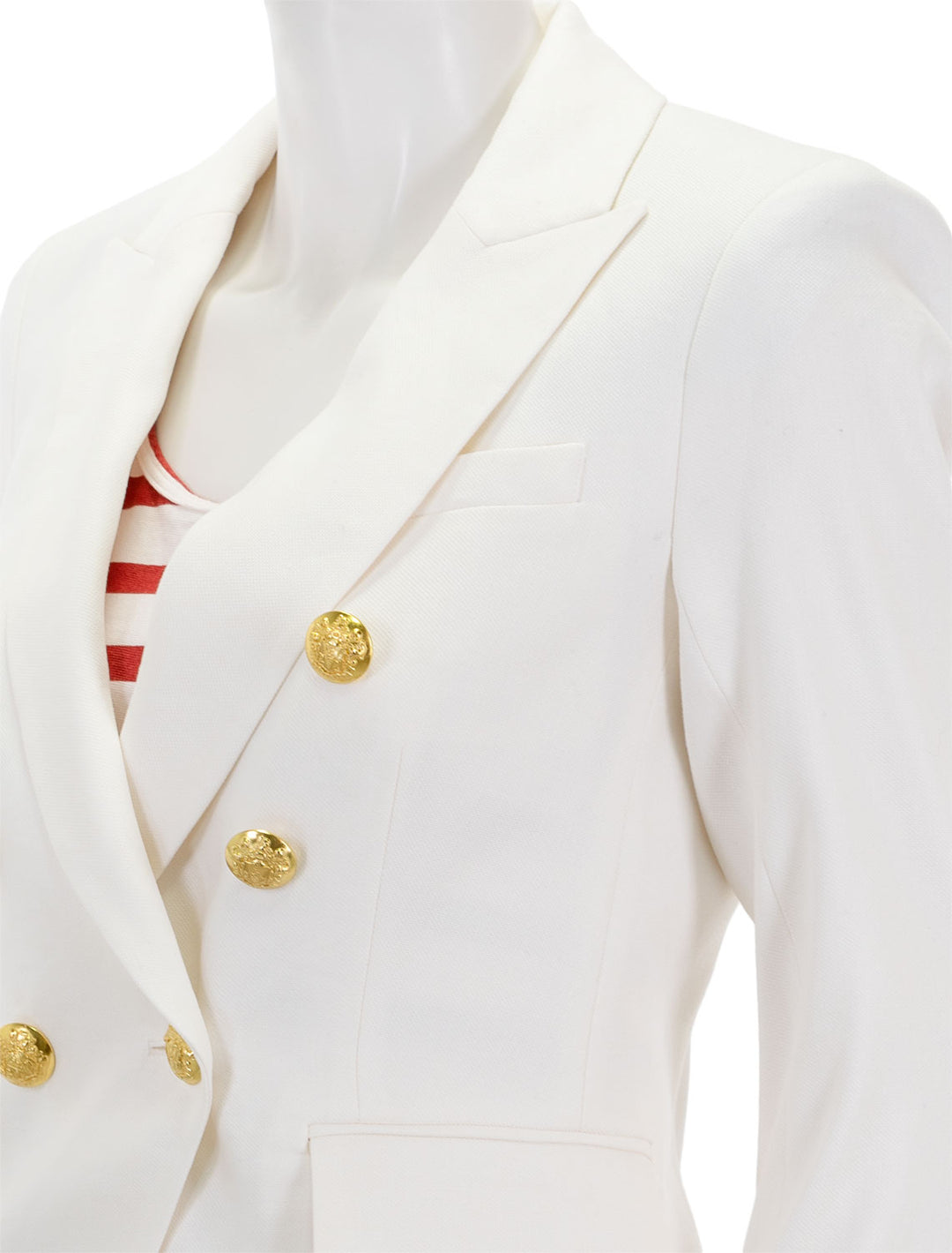 Close-up view of Veronica Beard's miller dickey jacket in white.