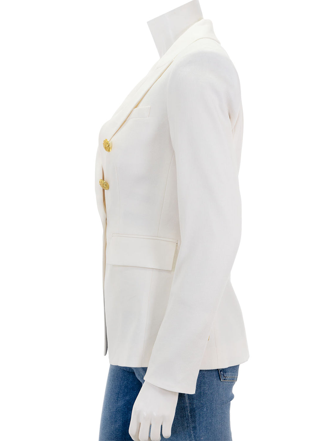 Side view of Veronica Beard's miller dickey jacket in white.