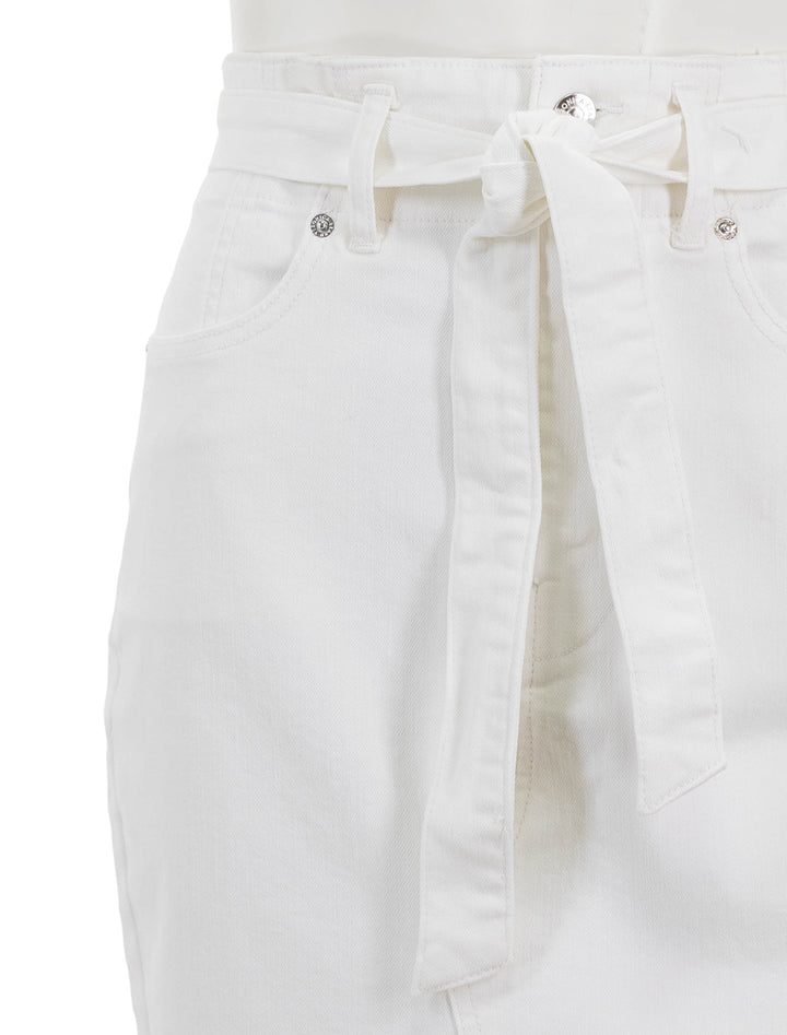 Close-up view of Veronica Beard's nazia jean skirt in white.