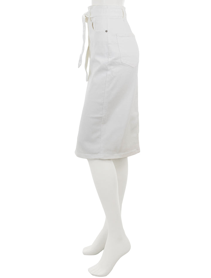 Side view of Veronica Beard's nazia jean skirt in white.