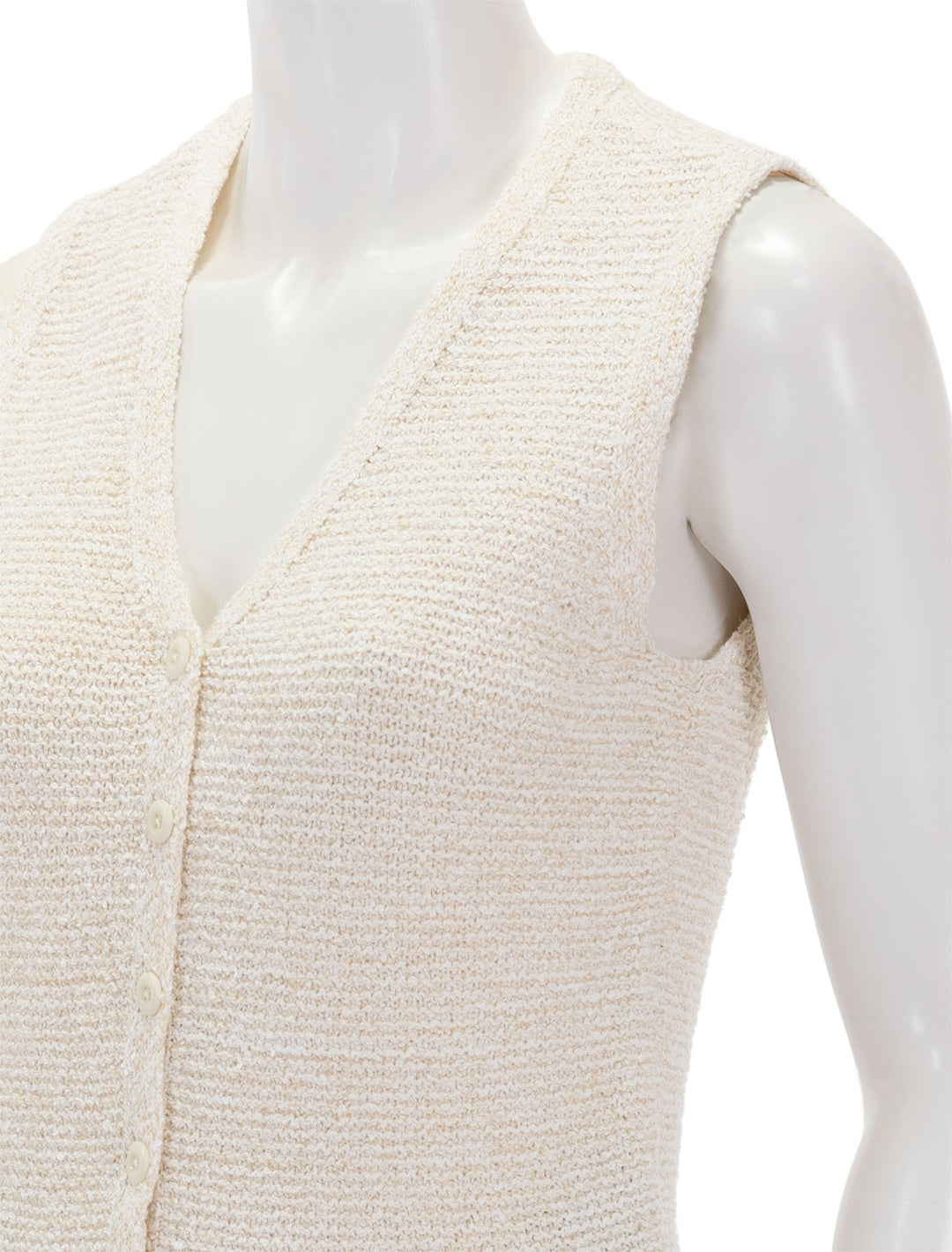 Close-up view of Rag & Bone's jackie sweater vest in ivory.