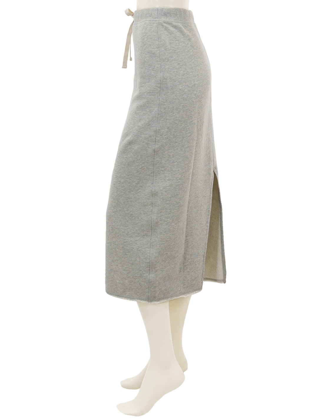 Side view of Rag & Bone's vintage terry midi skirt in heather grey.