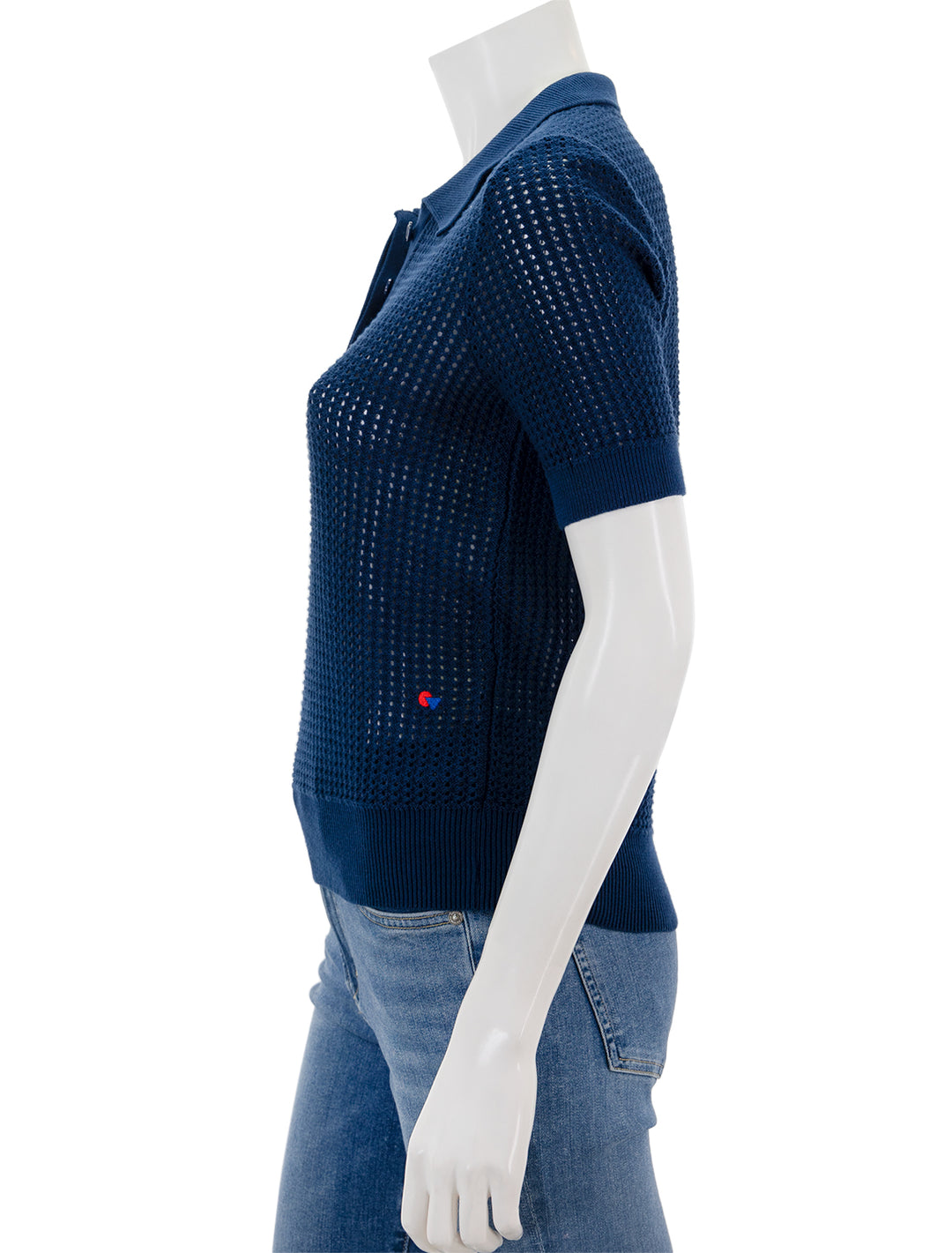 Side view of Clare V.'s augustine polo in cobalt.
