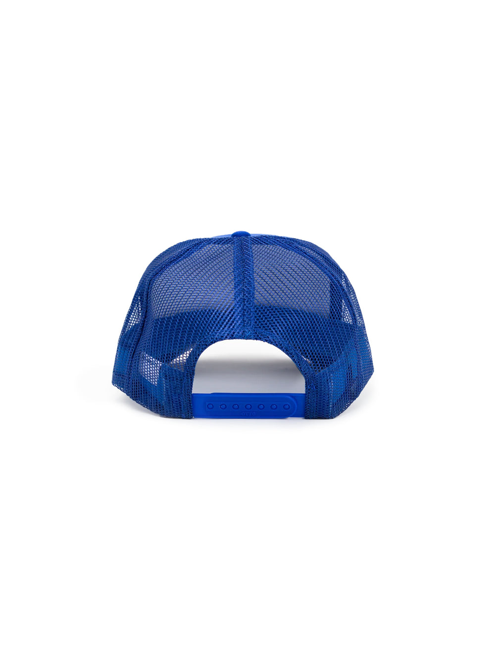Back view of Clare V.'s ciao trucker hat in cobalt.