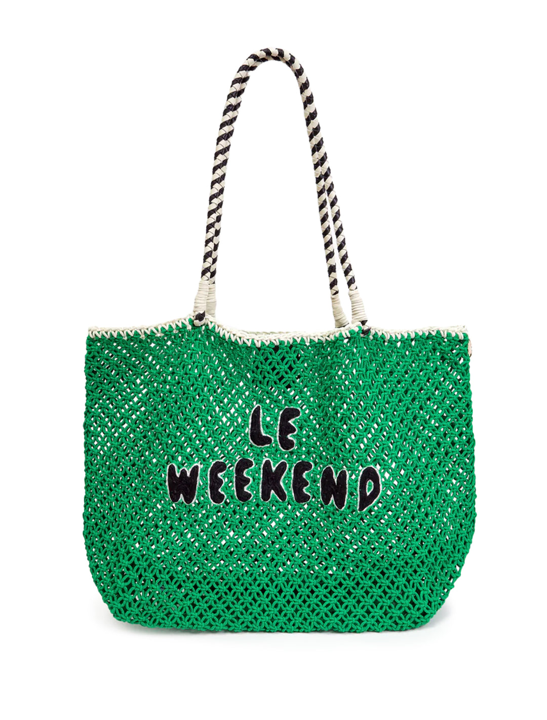 Front view of Clare V.'s lete tote | green crochet le weekend.