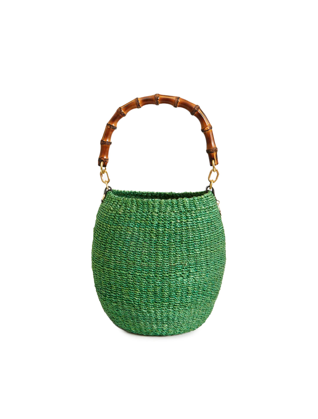 Front view of Clare V.'s pot de miel in green with bamboo handle.